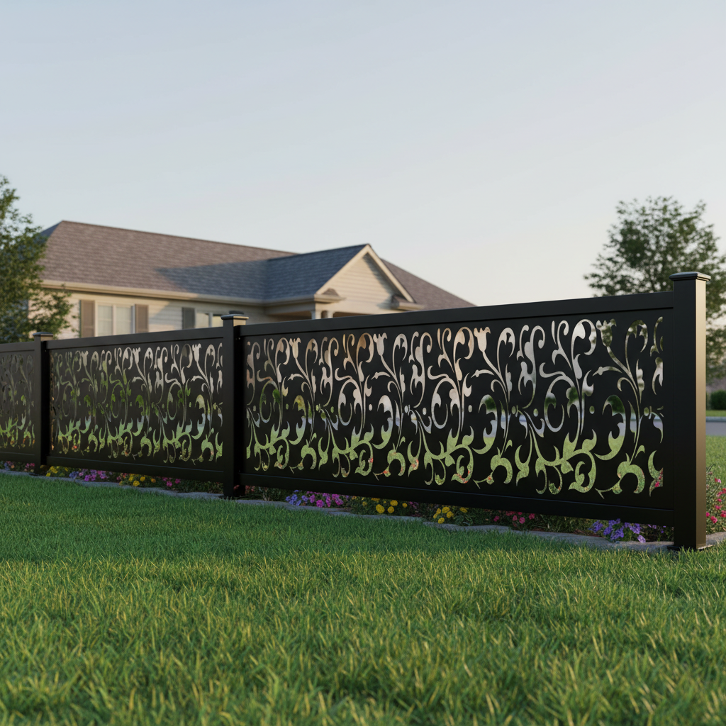 Ornate Floral Vine Plasma‑Cut Steel Fence Panel | Elegant Decorative Metal Privacy Screen Model # LFP978