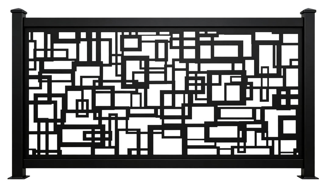 Modern Geometric Grid Plasma‑Cut Steel Fence Panel | Contemporary Decorative Metal Privacy Screen Model # LFP979