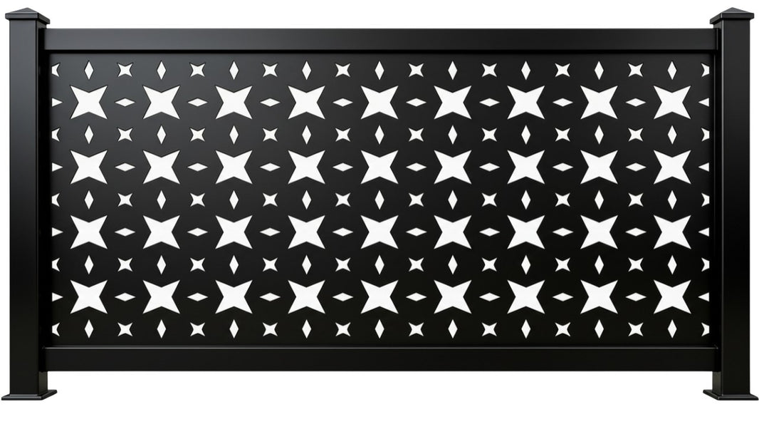 Geometric Star Grid Plasma‑Cut Steel Fence Panel | Decorative Modern Metal Privacy Screen Model # LFP981