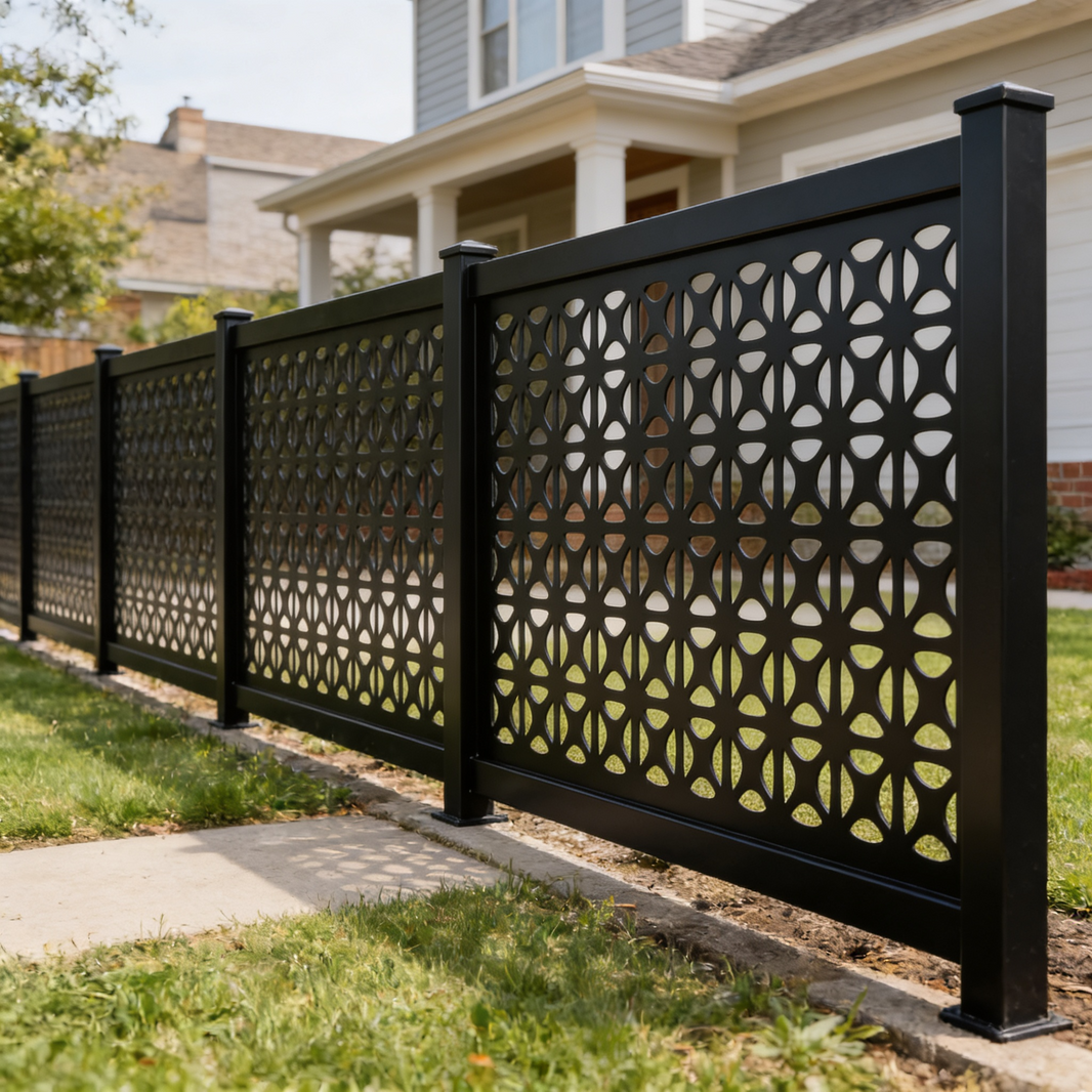 Geometric Oval Circle Plasma‑Cut Steel Fence Panel | Modern Decorative Metal Privacy Screen Model # LFP983