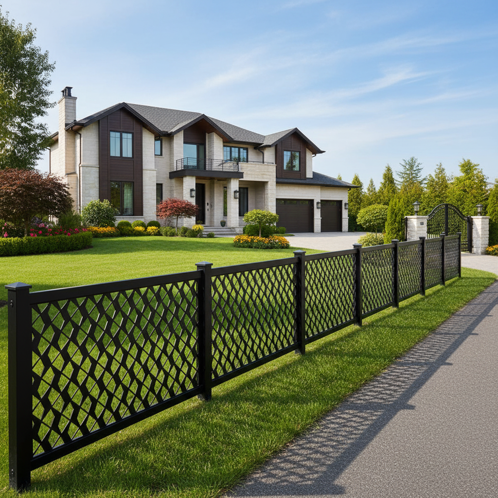 Diamond Lattice Plasma‑Cut Steel Fence Panel | Modern Decorative Metal Privacy Screen Model # LFP986
