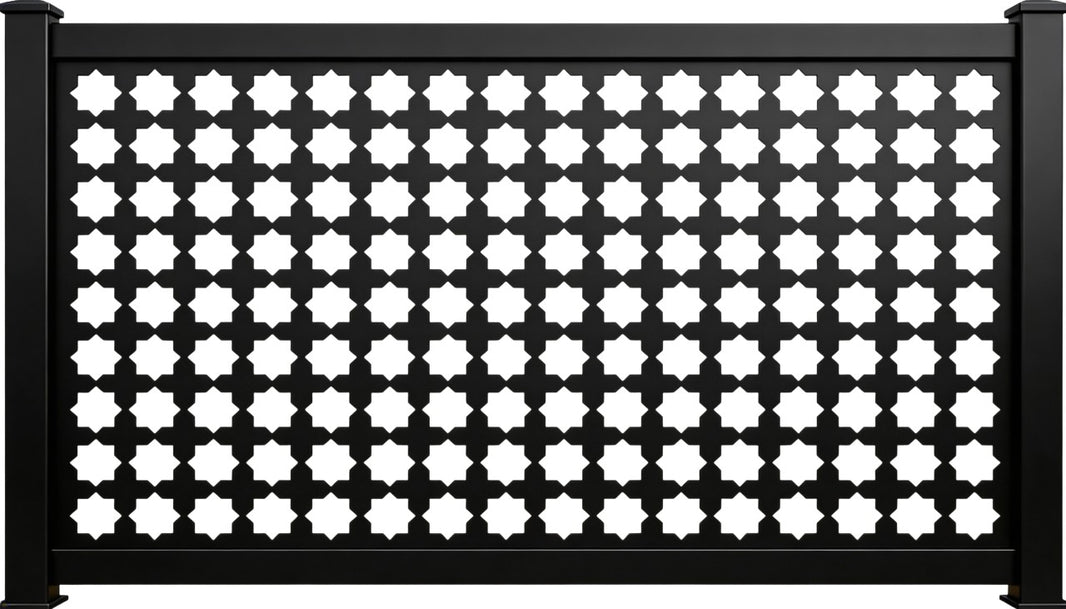 Eight‑Point Star Grid Plasma‑Cut Steel Fence Panel | Decorative Geometric Metal Privacy Screen Model # LFP988