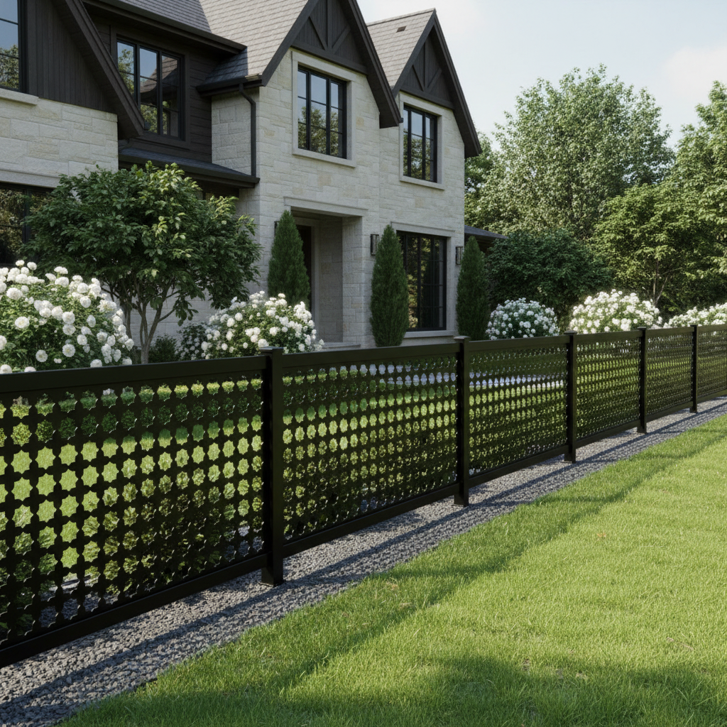 Eight‑Point Star Grid Plasma‑Cut Steel Fence Panel | Decorative Geometric Metal Privacy Screen Model # LFP988