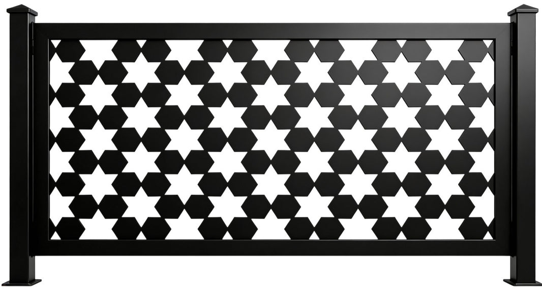 Six‑Point Star Hexagon Pattern Plasma‑Cut Steel Fence Panel | Decorative Geometric Metal Privacy Screen Model # LFP989