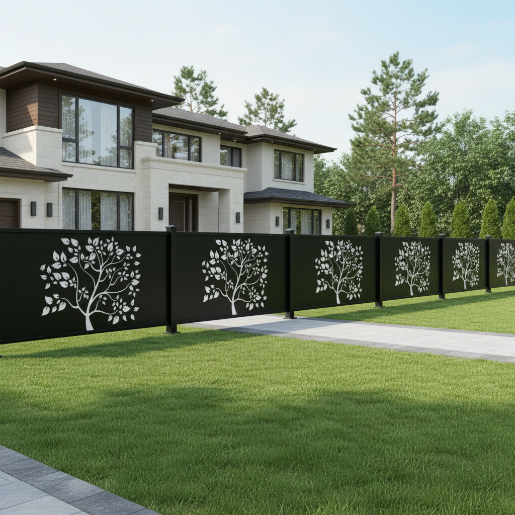 Tree Silhouette Plasma‑Cut Steel Fence Panel | Artistic Decorative Metal Privacy Screen Model # LFP996