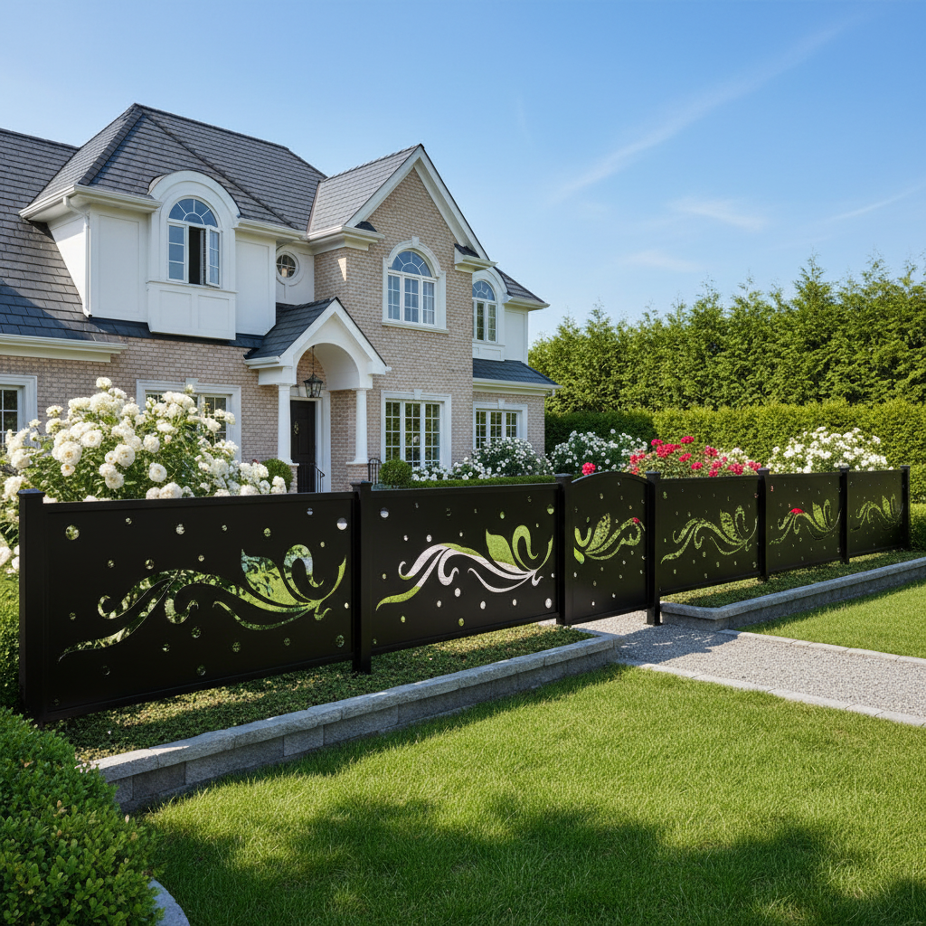 Floral Swirl Pattern Plasma‑Cut Steel Fence Panel | Artistic Decorative Metal Privacy Screen Model # LFP997