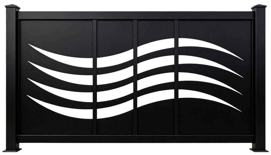 Abstract Wave Line Pattern Plasma‑Cut Steel Fence Panel | Modern Decorative Metal Privacy Screen Model # LFP998