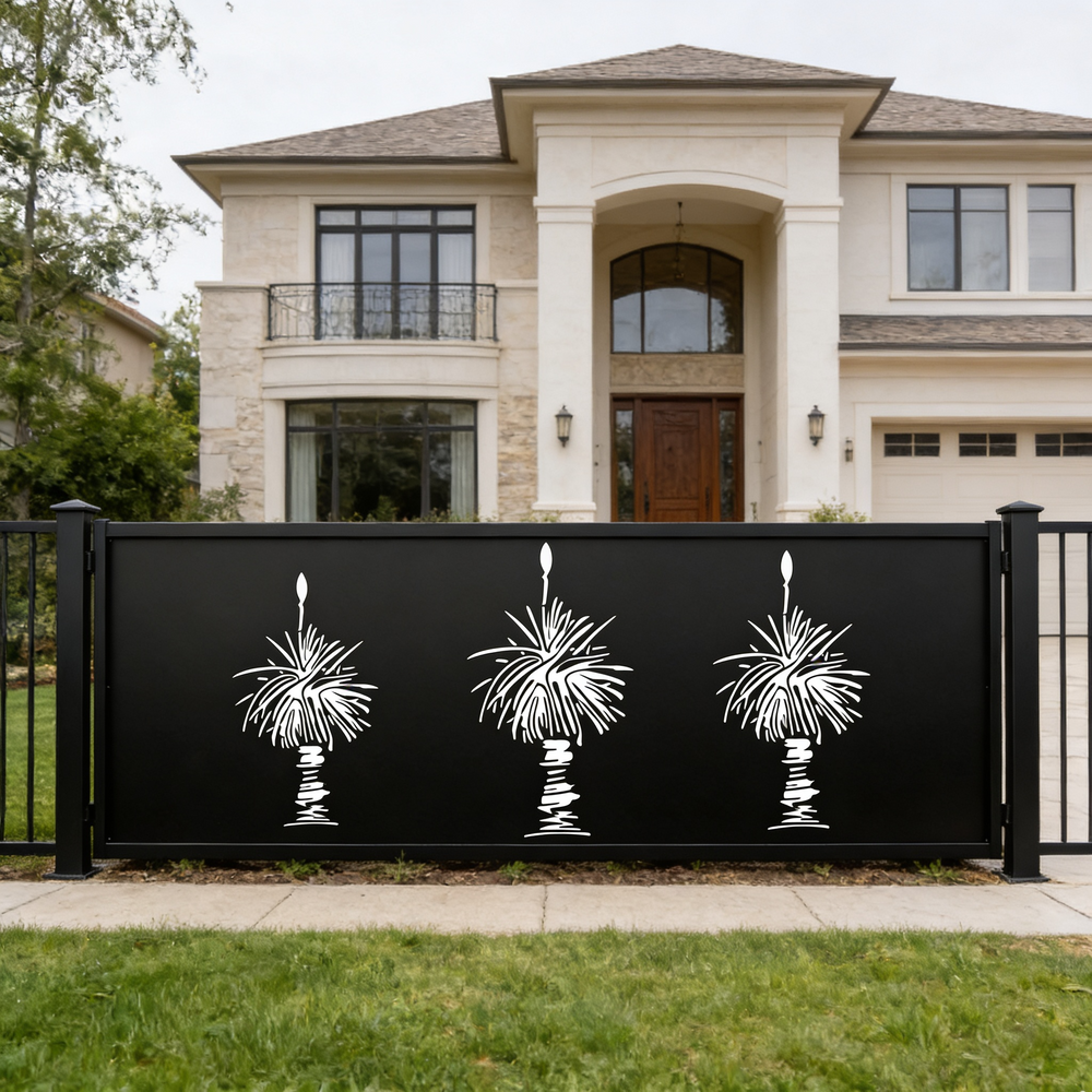 Abstract Wave Line Pattern PlasmaTriple Palm Tree Silhouette Plasma‑Cu