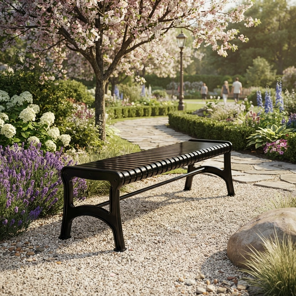 Black backless slatted steel outdoor bench

Outdoor bench with curved steel support legs

Powder‑coated steel bench without backrest

Slatted metal bench installed on bolt‑down plates

Minimalist backless steel bench for public spaces

Welded steel bench with curved legs

Black slatted bench for parks and plazas

Public seating bench with slatted steel design

Weather‑resistant backless steel bench

TAIMCO backless slatted steel bench