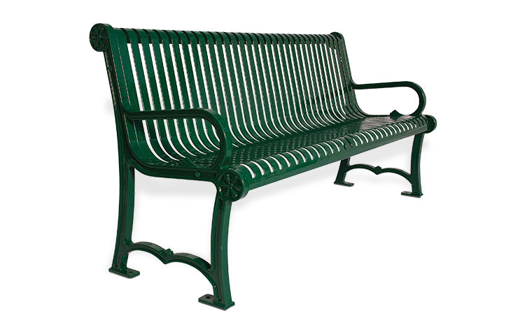 Charleston Steel Bench and aluminum Frame Cast & Steel Slat Seating | Model # MB184