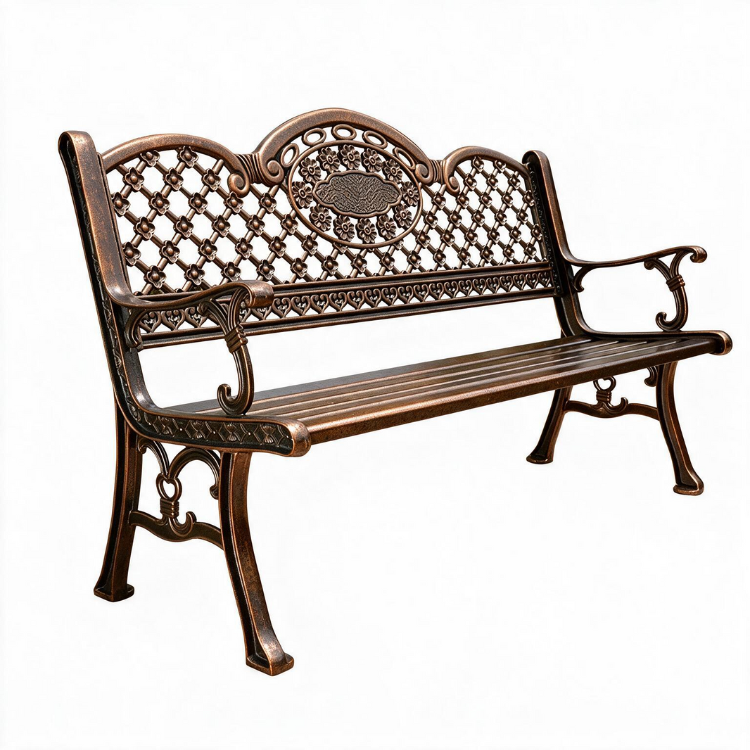 Ornate metal and wood garden bench with decorative backrest

Outdoor bench with lattice pattern and central medallion

Bronze‑finish metal bench with wooden slats

Vintage garden bench with curved armrests

Decorative outdoor bench with scroll‑style legs

Cast‑metal bench with ornate backrest design

Wood‑slat bench for patios and gardens

Antique bronze outdoor bench with decorative frame

Weather‑resistant metal and wood garden bench

TAIMCO ornate metal‑and‑wood bench