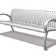 A modern outdoor bench with a white slatted back and seat and gray curved armrests and legs, shown on a white background with a soft shadow.