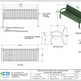 Technical drawing of a steel bench with labeled dimensions, showing front elevation, top plan, side elevation, isometric view, and detail callouts on a white background. Taimco branding appears at the bottom.