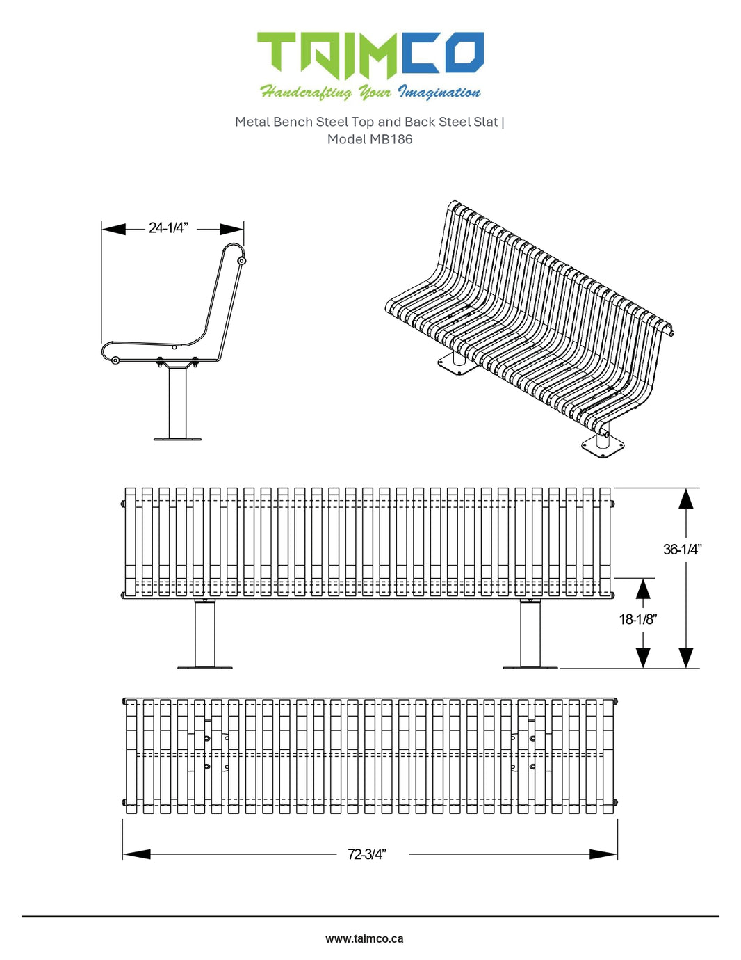 Metal Bench Steel Top and Back Steel Slat | Model MB186