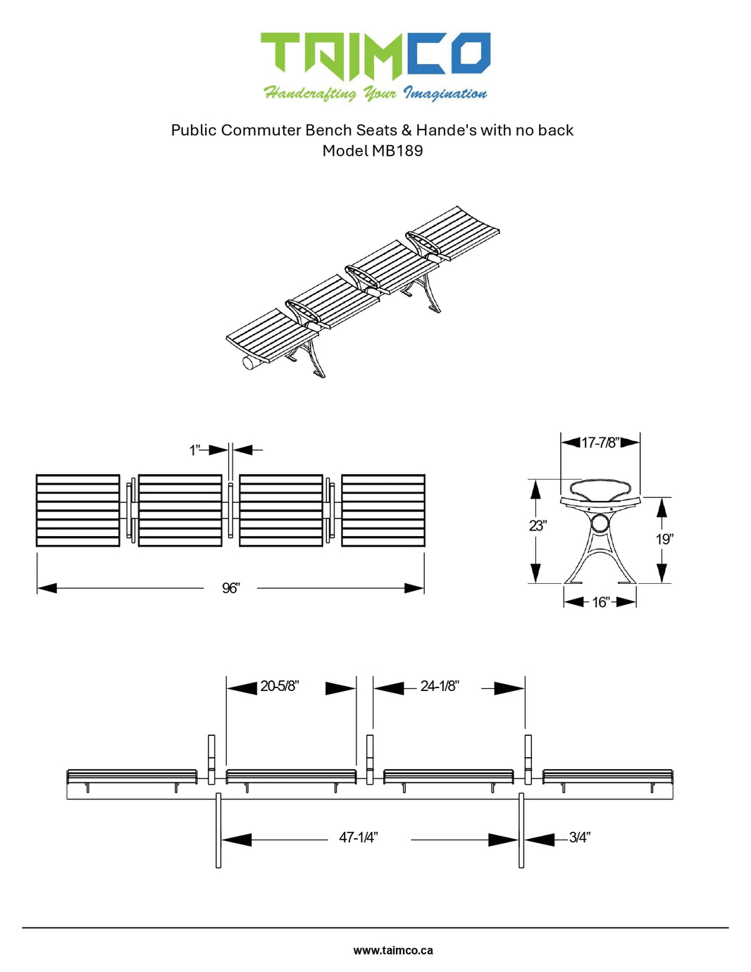 Public Commuter Bench Seats & Hande's with no back | Model MB189