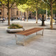 Modern wood‑slat outdoor bench with curved steel legs

Contemporary bench with hardwood slats and sculpted steel frame

Wood and steel architectural bench for public spaces