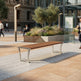 Modern wood‑slat outdoor bench with curved steel legs

Contemporary bench with hardwood slats and sculpted steel frame

Wood and steel architectural bench for public spaces