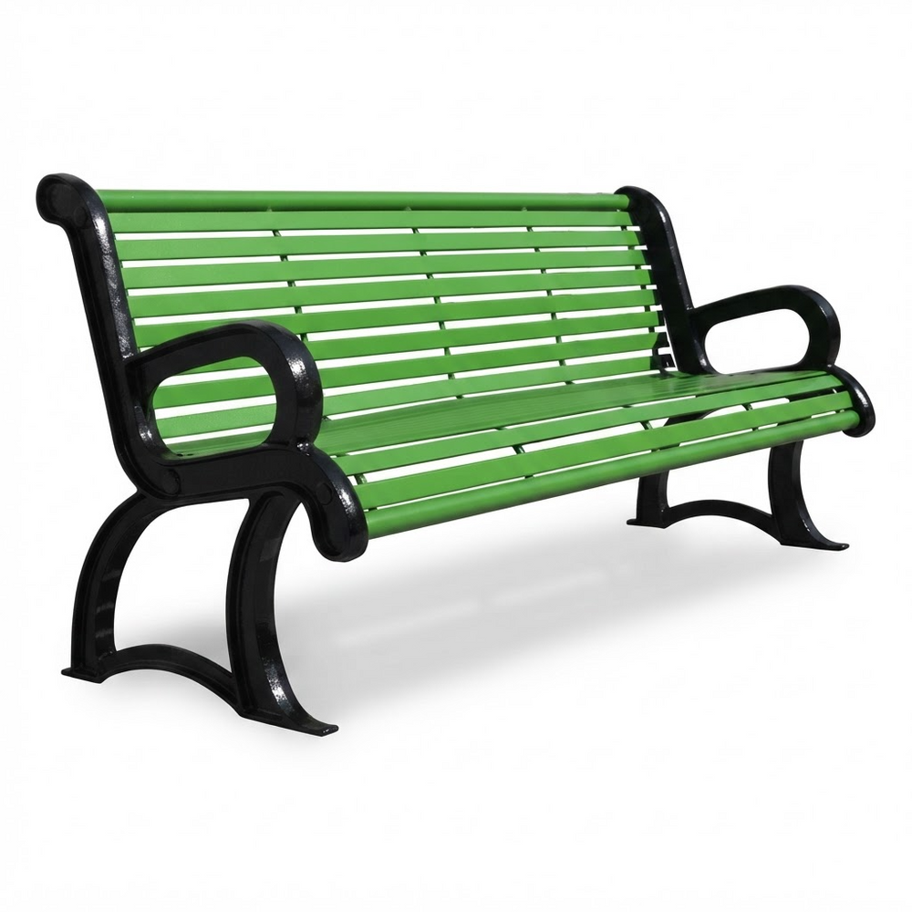 Green slatted steel bench with curved armrests

Outdoor bench with arched legs and slatted backrest

Powder‑coated green metal bench for parks

Slatted steel bench installed on bolt‑down plates

Green park bench with curved arm supports

Welded steel bench with slatted design

Green slatted bench for parks and plazas

Public seating bench with arched steel legs

Weather‑resistant green steel bench

TAIMCO green slatted steel bench