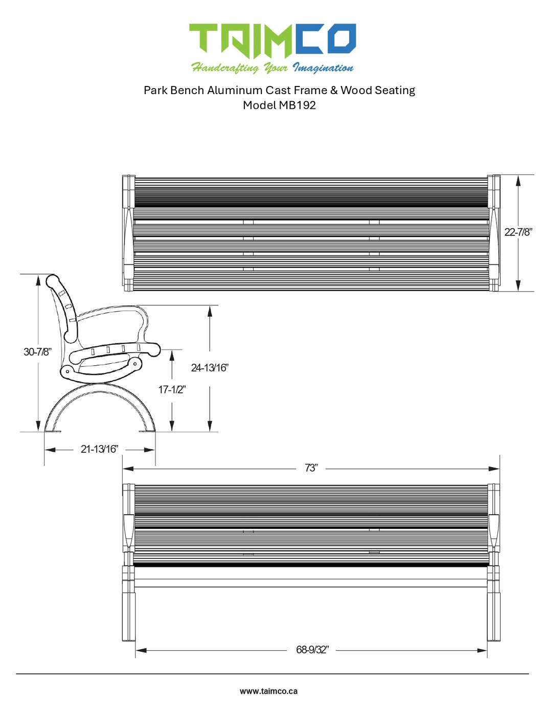 Park Bench Cast Aluminum Frame & Wood Seating | Model MB192
