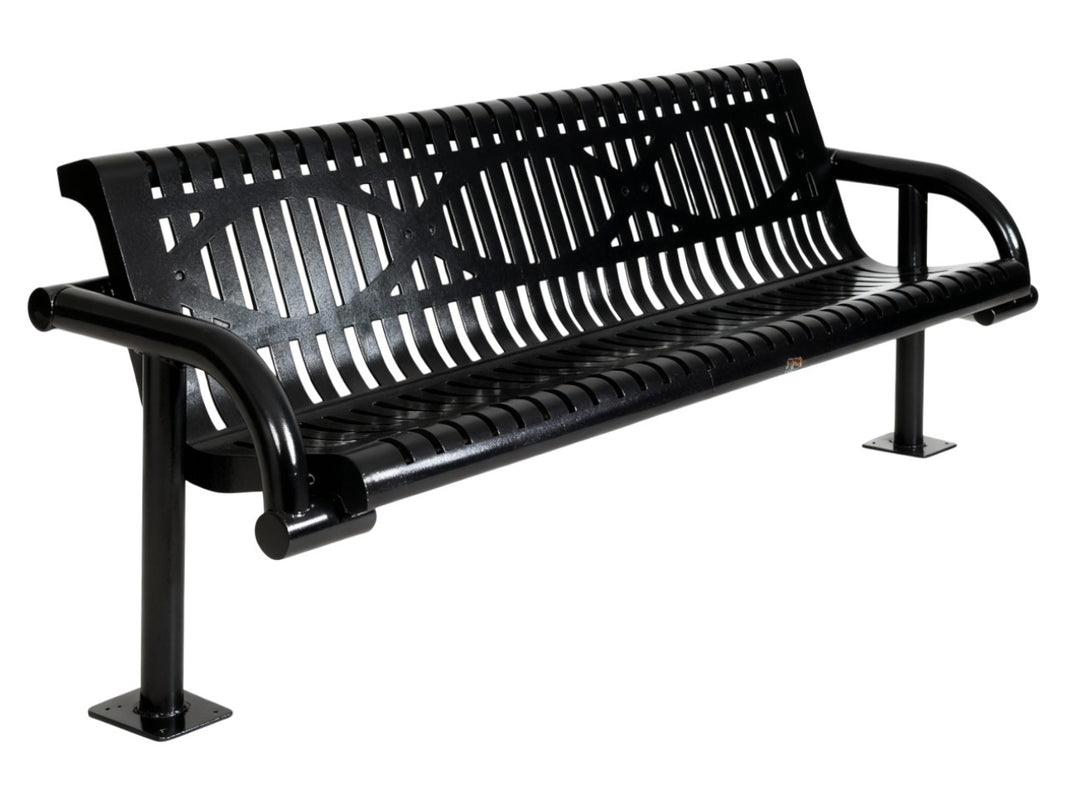 Cantilevered Park Steel Bench with wav pattern | Model # MB194