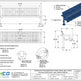 Technical specification sheet and dimension drawing for a perforated steel outdoor bench, showing front, top, and side views with measurements, labels, and finish options on a white background.