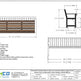 Technical specification sheet and dimension drawing for a TAIMCO Wood-Slot Outdoor Bench with Full Arms & Black Steel Frame, showing front, side, and top views with materials and measurements.