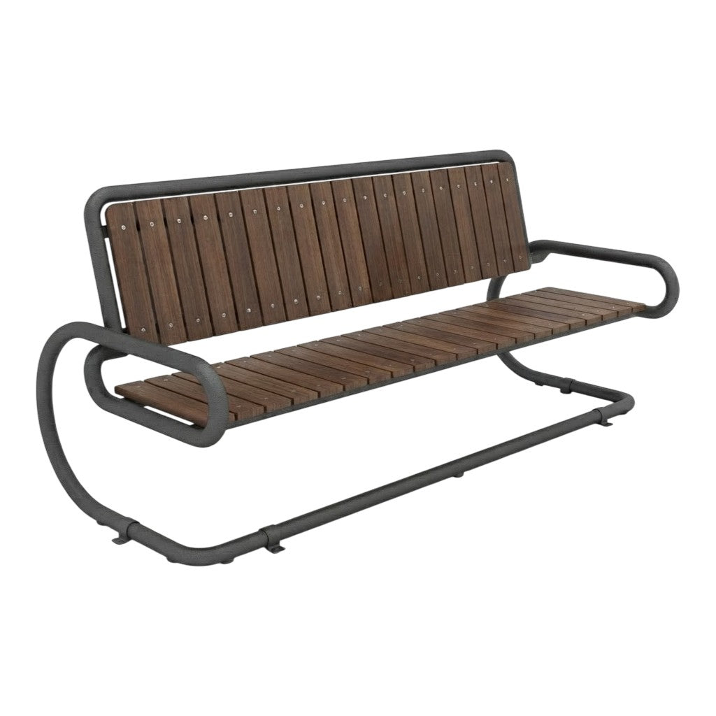 TAIMCO MB2086 modern contour bench with horizontal wood slats and matte black metal frame