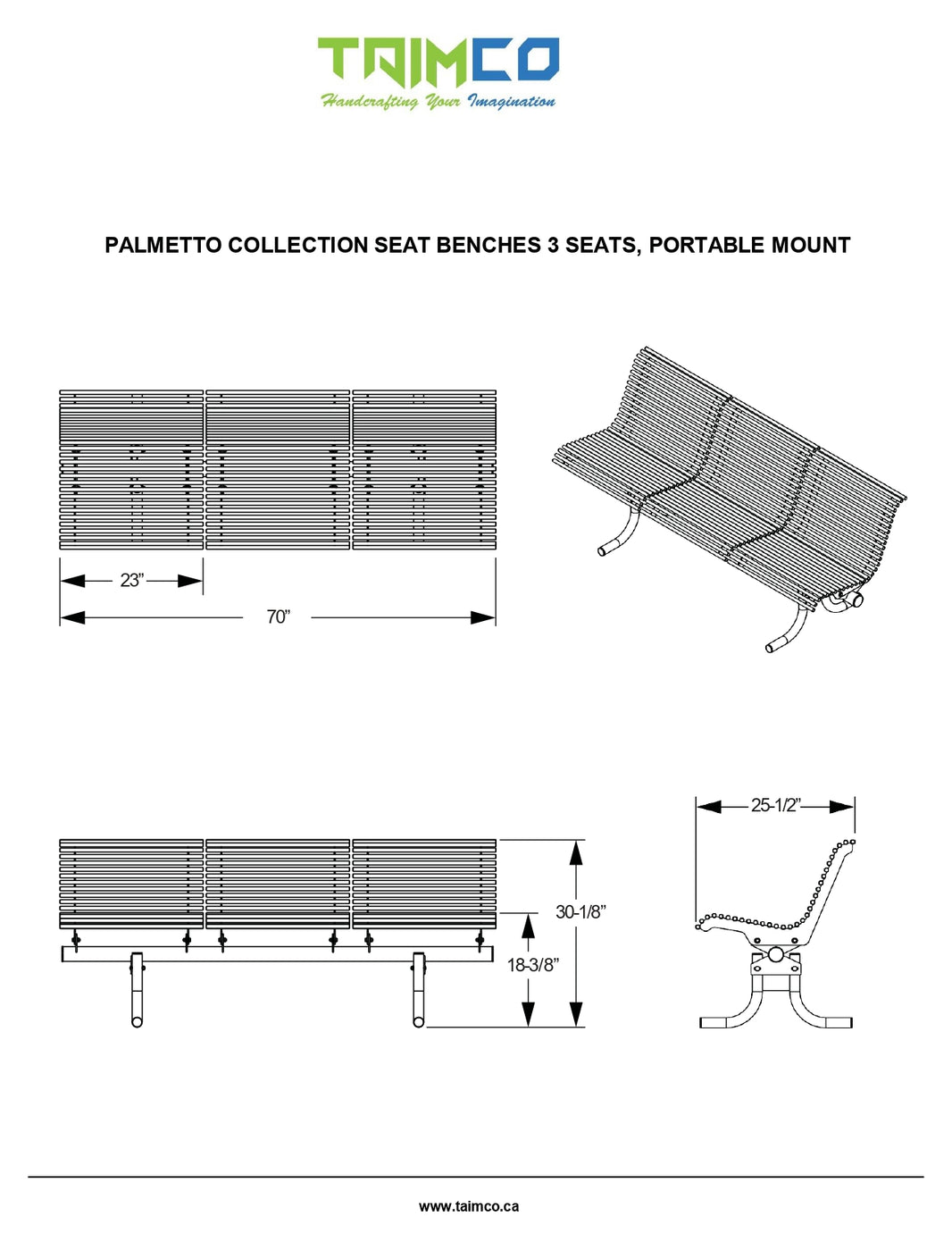 Palmetto Bench Steel Top and Back Steel Slat | Model MB211