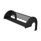A black metal shelf or rack with curved side supports and multiple horizontal bars, shown on a plain white background.