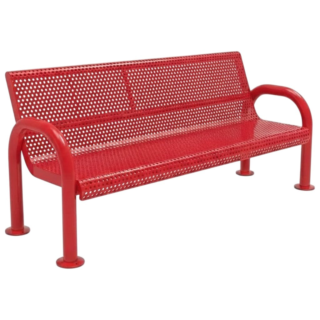 Perforated Steel Mesh Outdoor Park Bench with Tubular Frame & Round Base Plates | Heavy‑Duty Powder‑Coated Seating | Model MB214