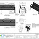 Technical architectural drawing of a black metal bench with dimensions, elevations, section details, and notes on a white background, branded with Taimco at the bottom.