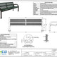 Technical specification sheet and dimension drawing for a Taimco bench, showing a rendered bench view, measurement tables, cross-sections, and anchor details on a white background.