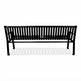 A black metal outdoor bench with a slatted back and seat, shown from the front on a plain white background.