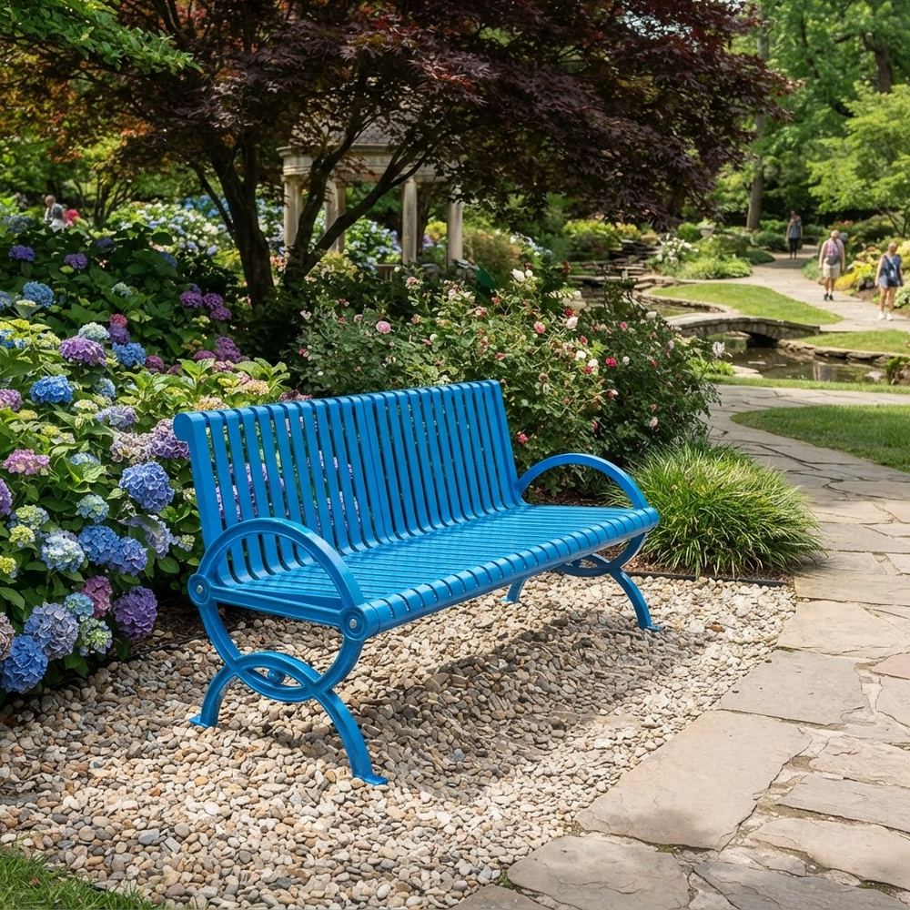 Heavy‑duty steel park bench with powder‑coated finish
