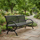 Vertical‑slat steel bench with curved decorative sides