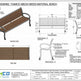Technical specification sheet and dimension diagram for the Taimco MB234 mixed-material bench, showing front elevation, side elevation, plan view, isometric view, and detail sections with measurements and material notes.