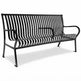 A black metal outdoor bench with a slatted back and seat, armrests, and a sturdy frame, shown on a white background with a soft shadow.