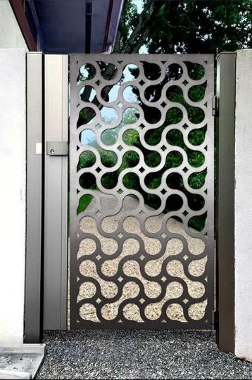 Laser Cut Artistic Circular Design Wrought Iron Pool Gate | Custom Fabrication Metal Garden Gate | Made in Canada – Model # 828-Taimco