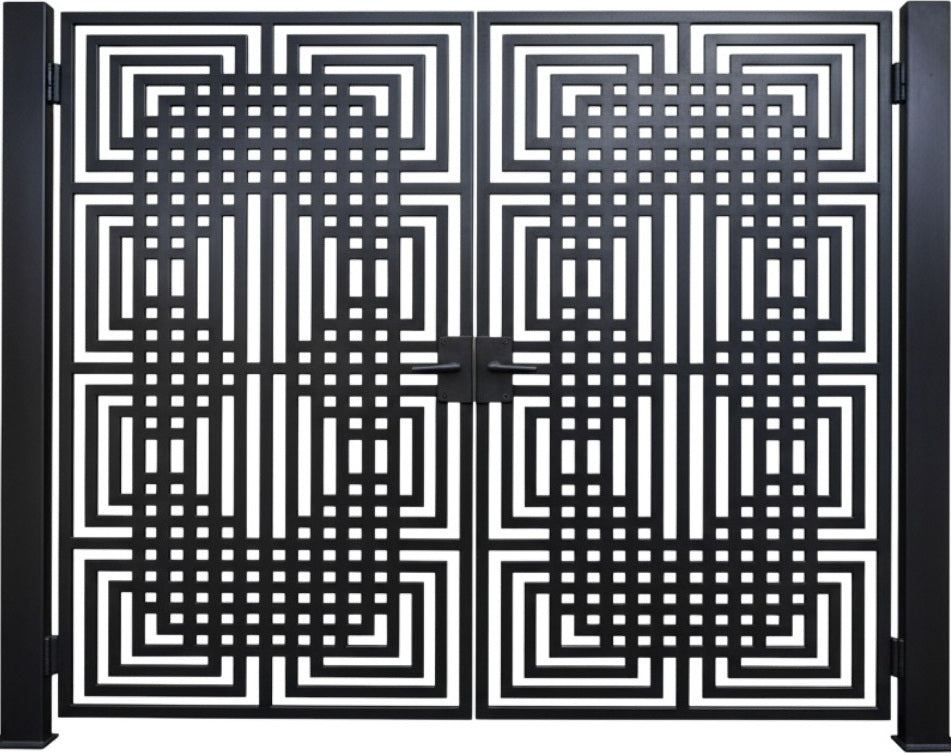 Optisquare Passage – Geometric double-panel man door with concentric square illusion and symmetrical grid layout Model # MG736