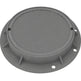 A round gray iron manhole cover with a grid-like pattern on the surface and a visible hollow center for installation.