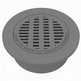 A gray iron round manhole grate and frame with a flange in the center and multiple slit openings for drainage.