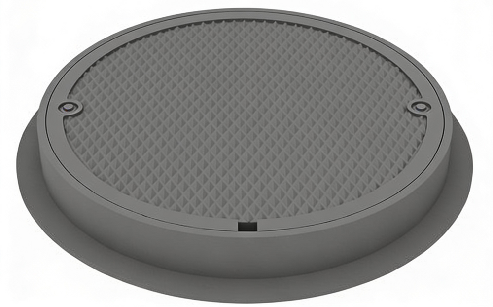 A gray iron round manhole cover with a bolted and gasketed design, featuring the TAIMCO brand logo.