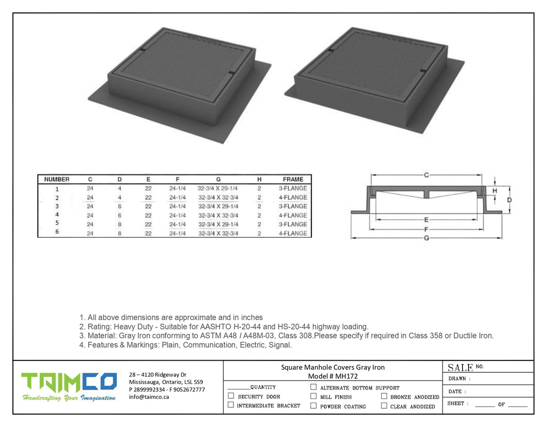 Square Manhole Cover and Frame Gray Iron Model # MH172