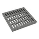 A gray iron square manhole cover and frame with a patterned surface design.
