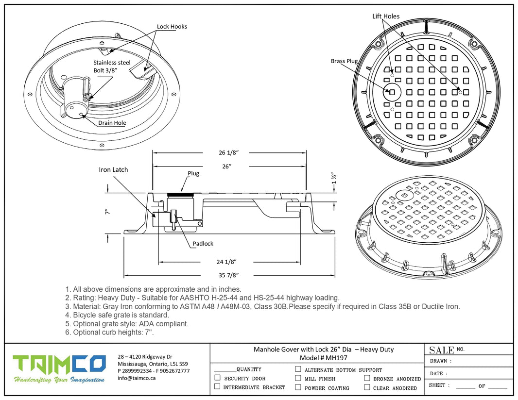 Round Manhole Cover with Security Lock Heavy Duty Gray Iron Model # MH197
