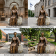 Bronze seated woman statue with realistic folds, shawl, and expressive pose