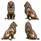 Bronze sculpture of a seated lion with a detailed mane and strong muscular body