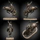 Western‑themed bronze sculpture featuring a cowboy on a bucking horse with flowing movement.