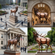 Collage of a large bronze elk statue in various settings including a city square, museum, and park.
Lodges, resorts, and hospitality environments