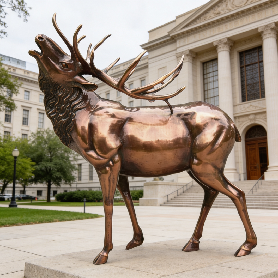 Bronze‑Tone Elk Sculpture with Detailed Antlers and Dynamic Bugling Pose – TAIMCO  Model # MSC1238